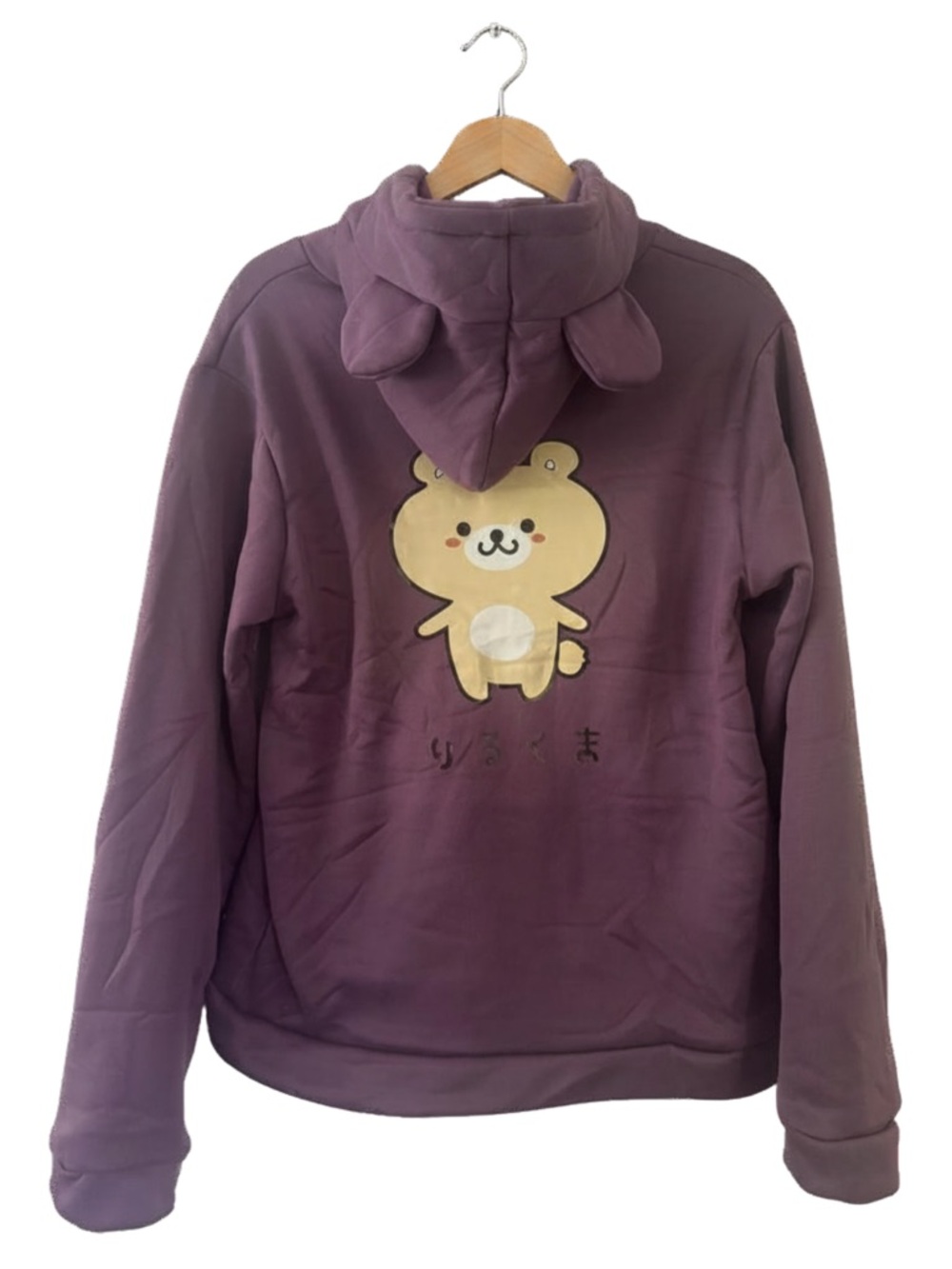 Rirukuma Bear Ear Hoodie Purple Kawaii Japanese Graphic Sweatshirt Large NWT